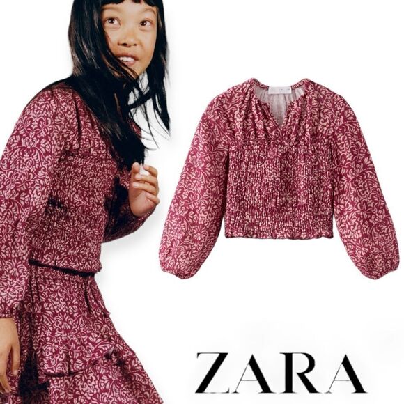 ZARA Kids | Red | TOP WITH SMOCKING - Picture 1 of 6